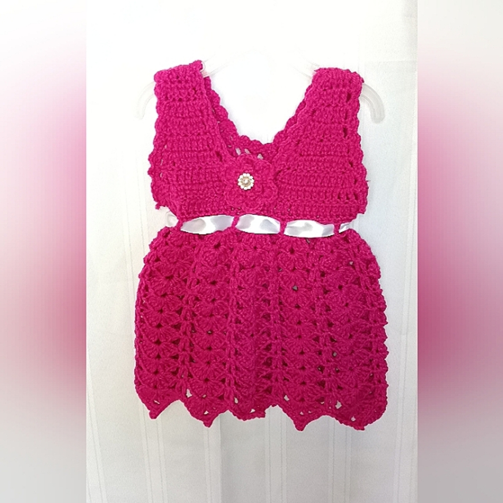 Girls dress size 3-12 months handmade pink crochet